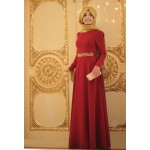 Pınar Şems - Beli Nakışlı Bordo Elbise